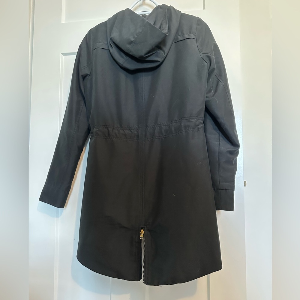 VERO MODA | Black Zipper Trench Coat High Low Hem with Hoodie - Picture 8 of 12